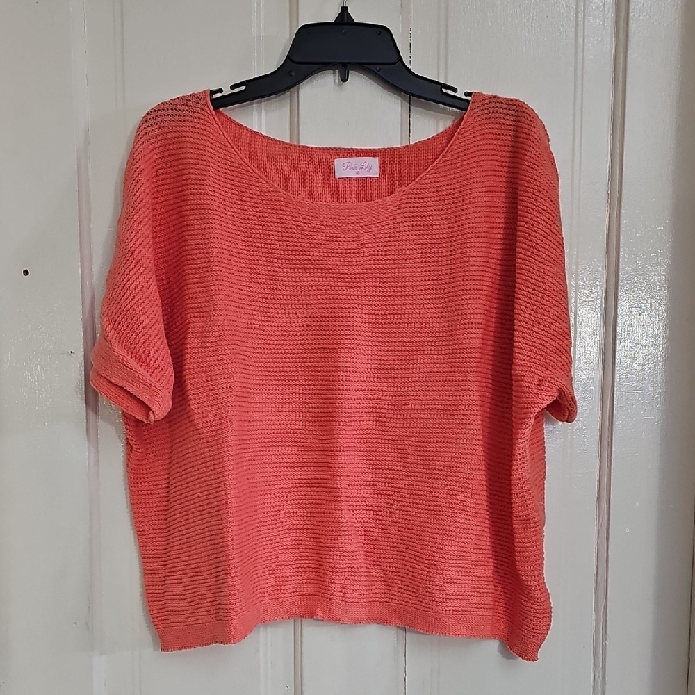 Pink Lily Women's Coral Scoop Neck Sweater